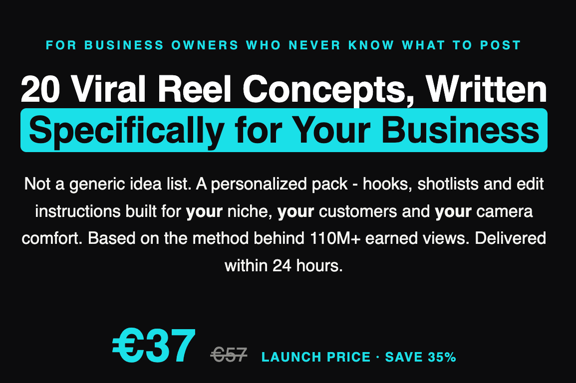 The Personalized Viral Reels Pack - 20 Concepts Written for Your Business